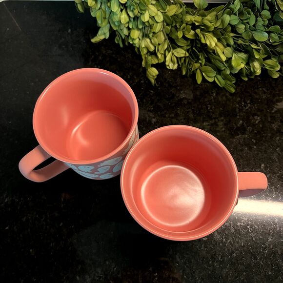 Pink Halloween Ghosts Coffee Mug Set of 2 16oz Coral Rae Dunn?/Full Moon? NEW - Picture 3 of 5